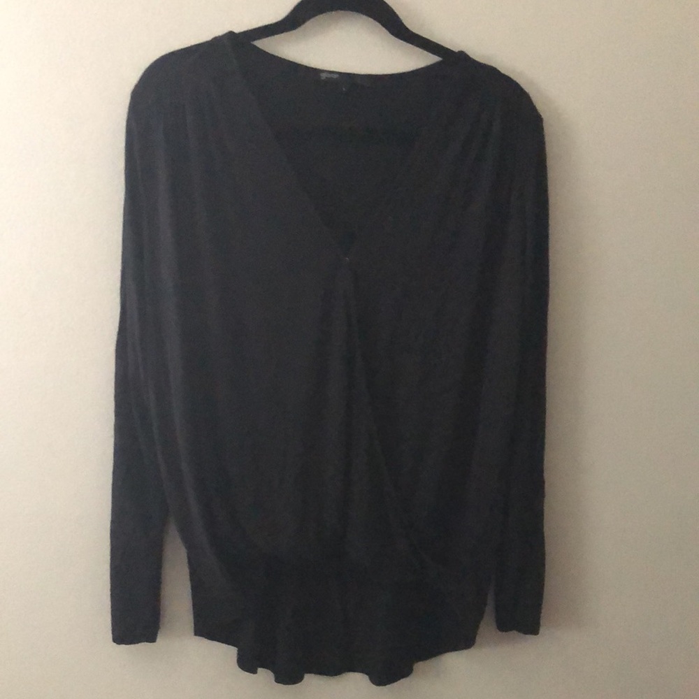 Gibson Look Faux Wrap Black Blouse, Size Large